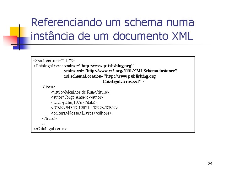 Referenciando um schema numa instância de um documento XML <? xml version="1. 0"? >