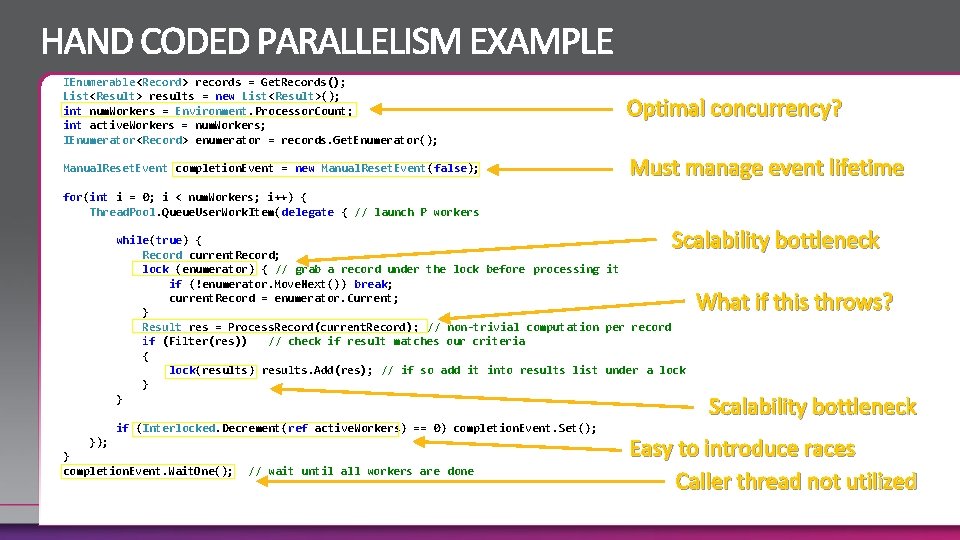 IEnumerable<Record> records = Get. Records(); List<Result> results = new List<Result>(); int num. Workers =