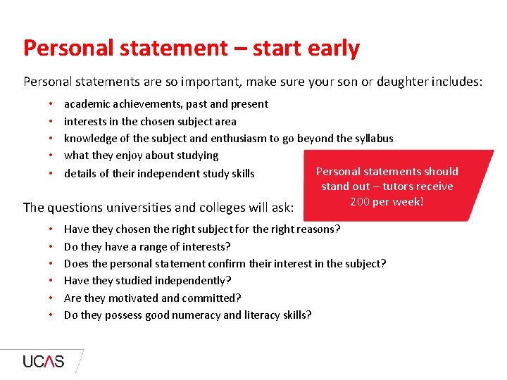 Personal statement – start early Personal statements are so important, make sure your son