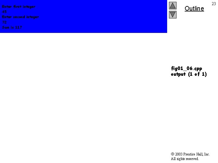 Enter first integer 45 Enter second integer 72 Sum is 117 Outline fig 01_06.
