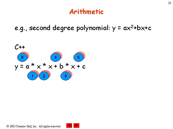 28 Arithmetic e. g. , second degree polynomial: y = ax 2+bx+c C++ 6