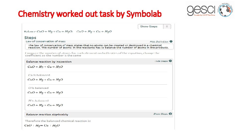 Chemistry worked out task by Symbolab 
