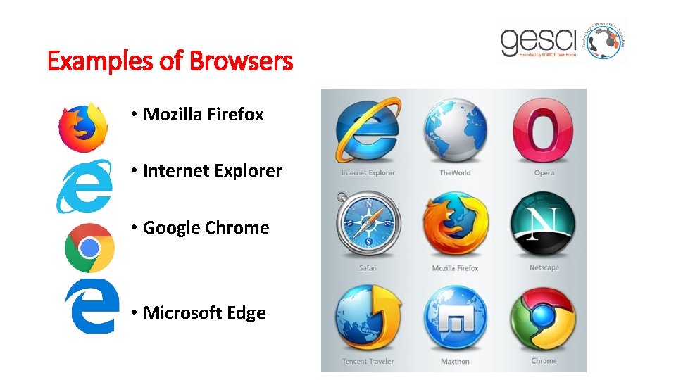 Examples of Browsers • Mozilla Firefox • Internet Explorer • Google Chrome • Microsoft
