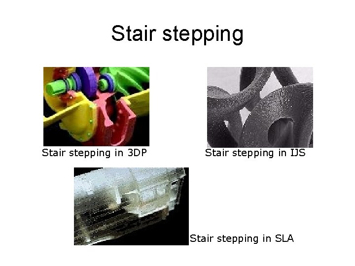 Stair stepping in 3 DP Stair stepping in IJS Stair stepping in SLA 