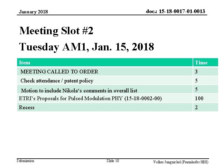 doc. : 15 -18 -0017 -01 -0013 January 2018 Meeting Slot #2 Tuesday AM