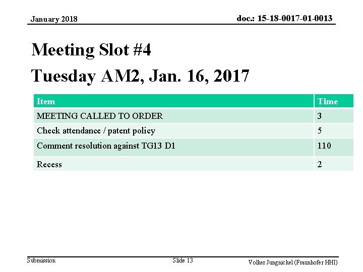 doc. : 15 -18 -0017 -01 -0013 January 2018 Meeting Slot #4 Tuesday AM