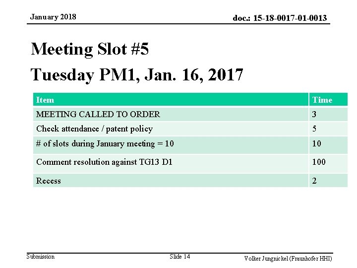 January 2018 doc. : 15 -18 -0017 -01 -0013 Meeting Slot #5 Tuesday PM