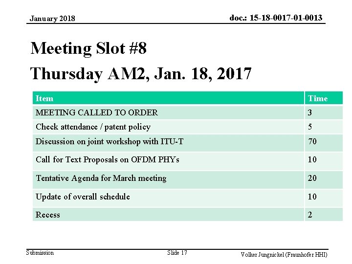 doc. : 15 -18 -0017 -01 -0013 January 2018 Meeting Slot #8 Thursday AM