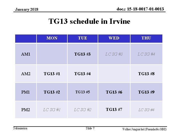 doc. : 15 -18 -0017 -01 -0013 January 2018 TG 13 schedule in Irvine