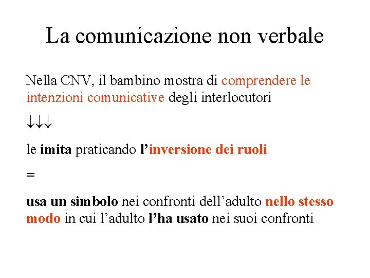 La comunicazione non verbale Nella CNV, il bambino mostra di comprendere le intenzioni comunicative