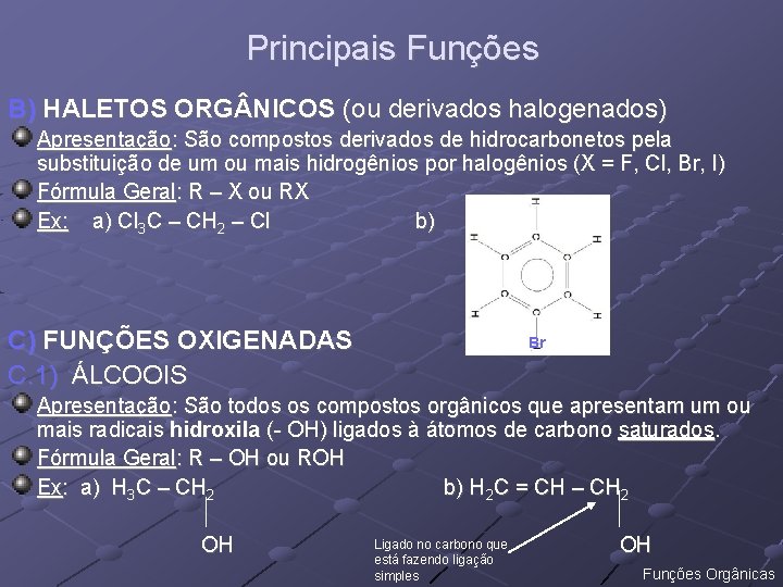 Principais Funções B) HALETOS ORG NICOS (ou derivados halogenados) Apresentação: São compostos derivados de