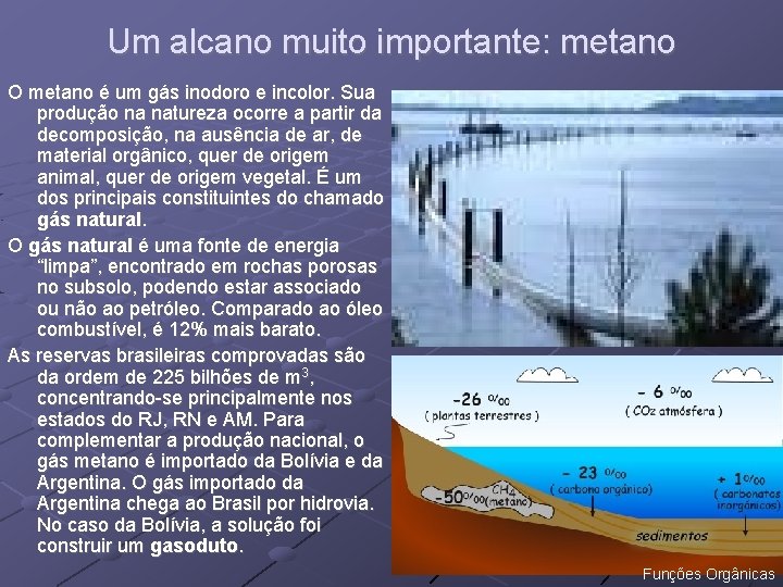 Um alcano muito importante: metano O metano é um gás inodoro e incolor. Sua