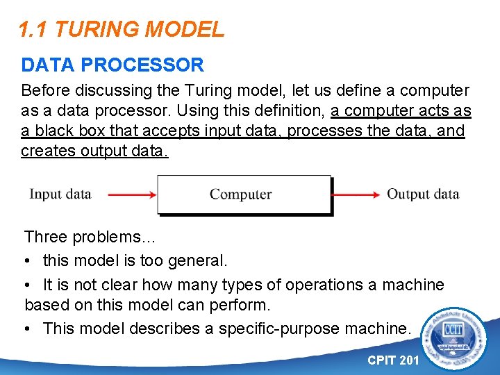 1. 1 TURING MODEL DATA PROCESSOR Before discussing the Turing model, let us define