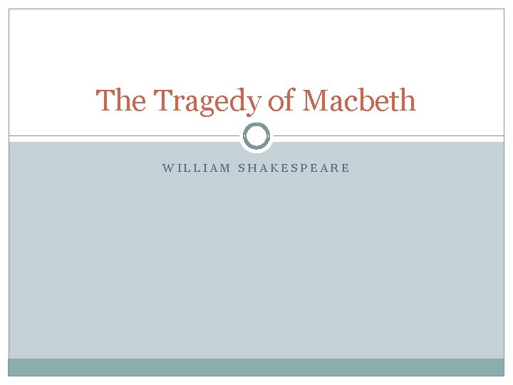 The Tragedy of Macbeth WILLIAM SHAKESPEARE 