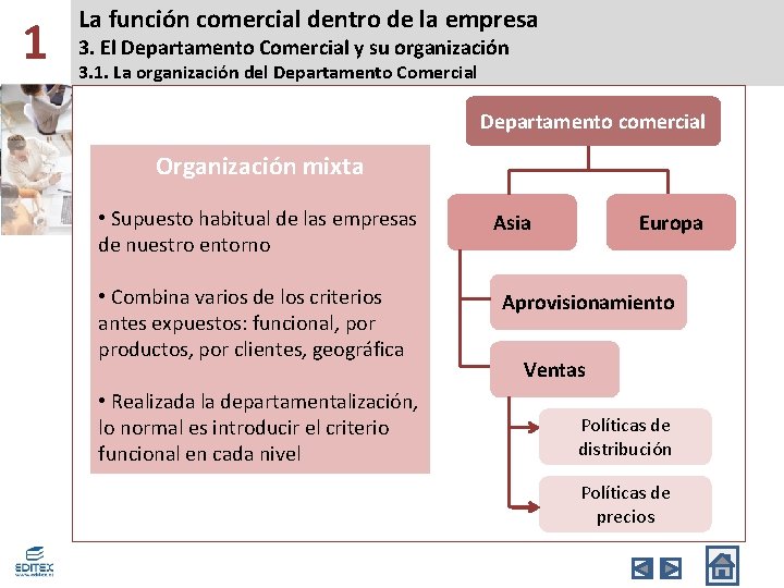 1 La función comercial dentro de la empresa 3. El Departamento Comercial y su