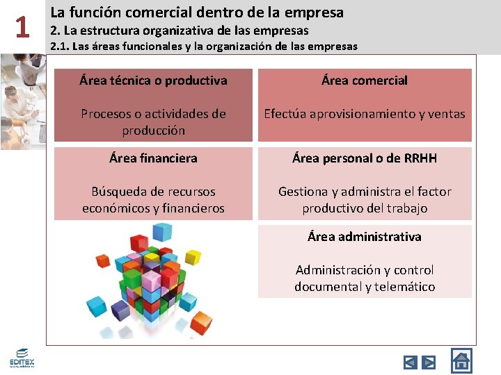 1 La función comercial dentro de la empresa 2. La estructura organizativa de las