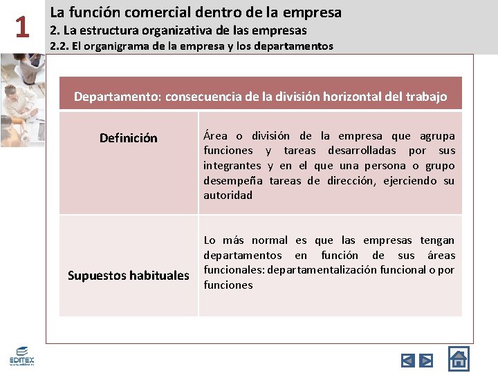 1 La función comercial dentro de la empresa 2. La estructura organizativa de las