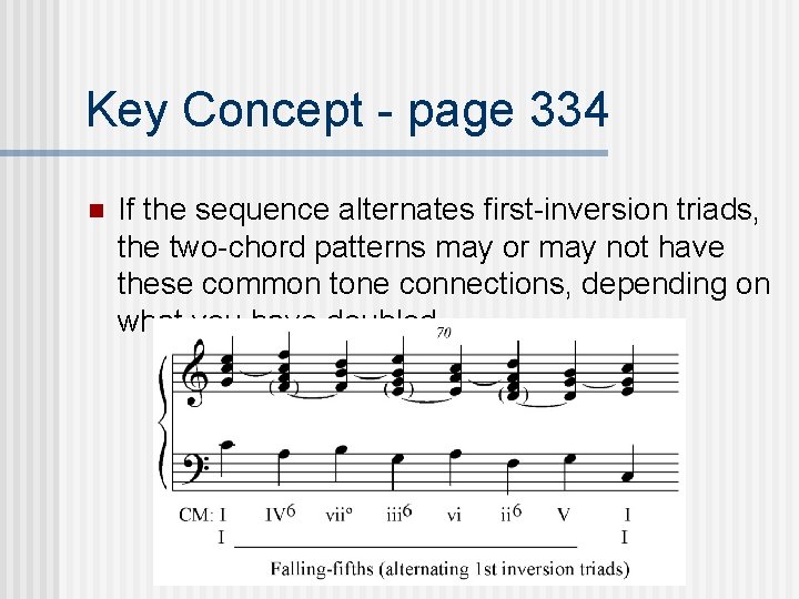 Key Concept - page 334 n If the sequence alternates first-inversion triads, the two-chord