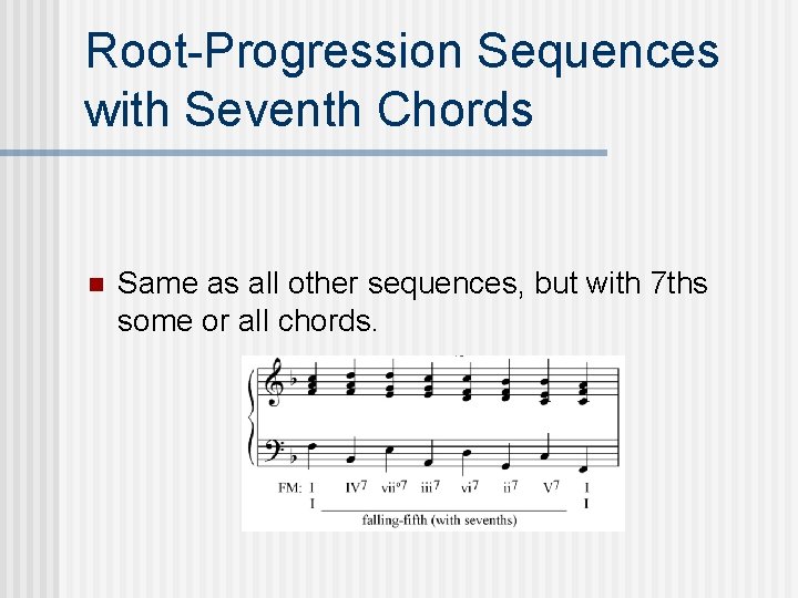 Root-Progression Sequences with Seventh Chords n Same as all other sequences, but with 7