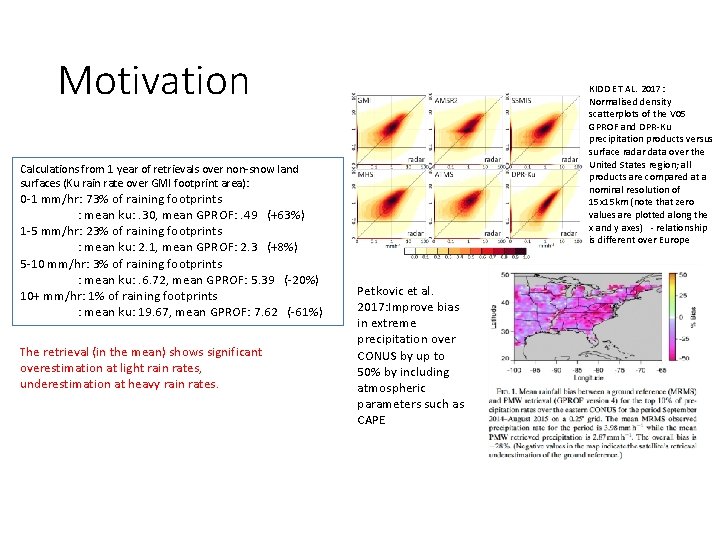 Motivation KIDD ET AL. 2017: Normalised density scatterplots of the V 05 GPROF and