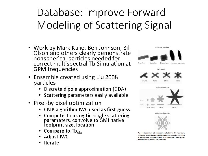 Database: Improve Forward Modeling of Scattering Signal • Work by Mark Kulie, Ben Johnson,