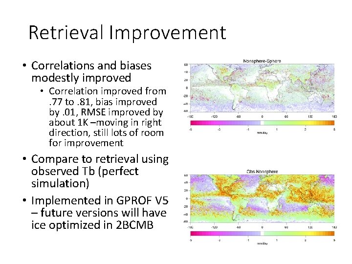 Retrieval Improvement • Correlations and biases modestly improved • Correlation improved from. 77 to.