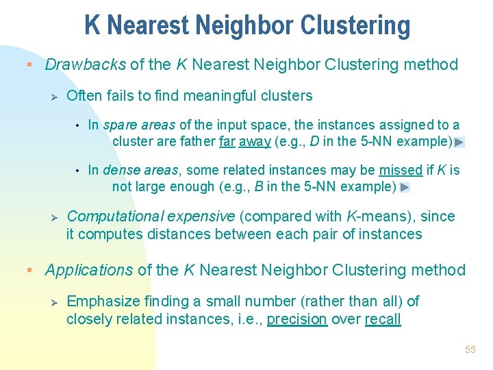 K Nearest Neighbor Clustering § Drawbacks of the K Nearest Neighbor Clustering method Ø