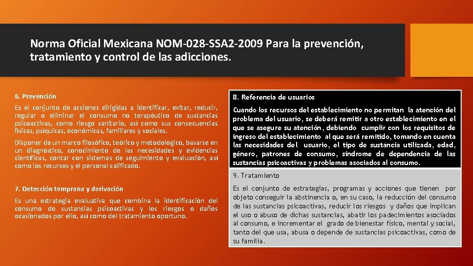 Norma Oficial Mexicana NOM-028 -SSA 2 -2009 Para la prevención, tratamiento y control de