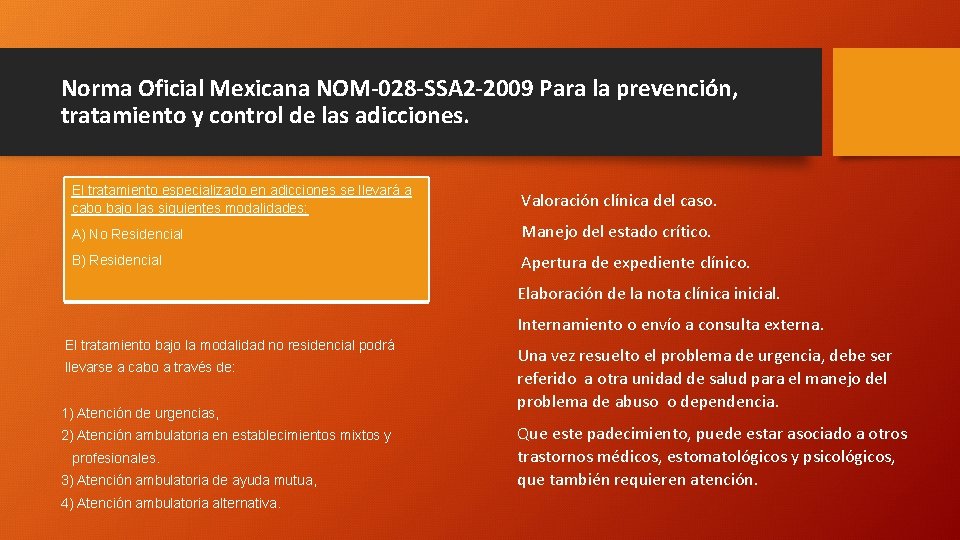 Norma Oficial Mexicana NOM-028 -SSA 2 -2009 Para la prevención, tratamiento y control de