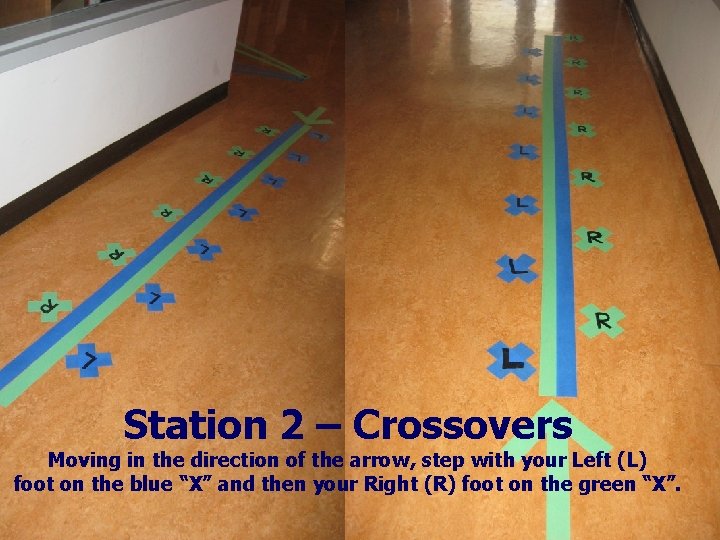 Station 2 – Crossovers Moving in the direction of the arrow, step with your