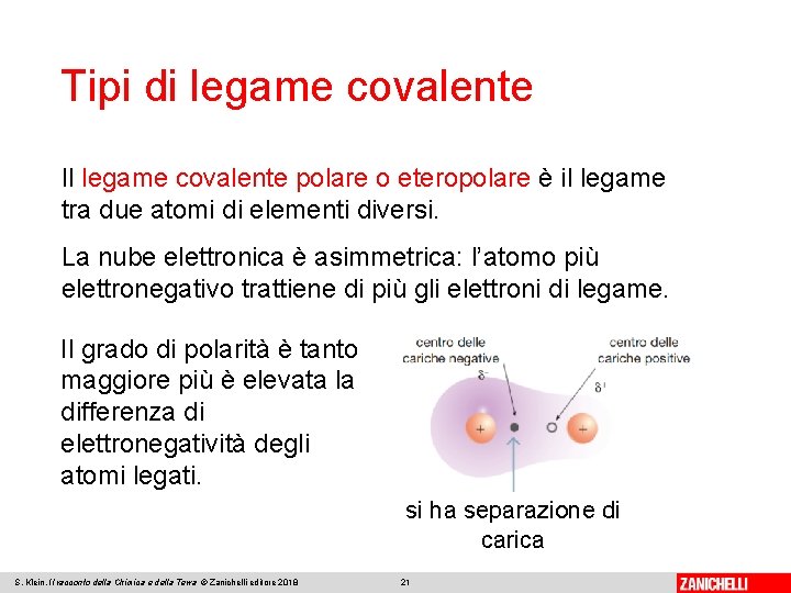 Tipi di legame covalente Il legame covalente polare o eteropolare è il legame tra