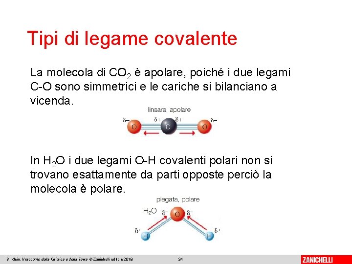 Tipi di legame covalente La molecola di CO 2 è apolare, poiché i due