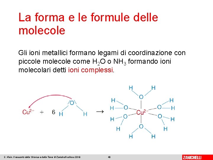 La forma e le formule delle molecole Gli ioni metallici formano legami di coordinazione