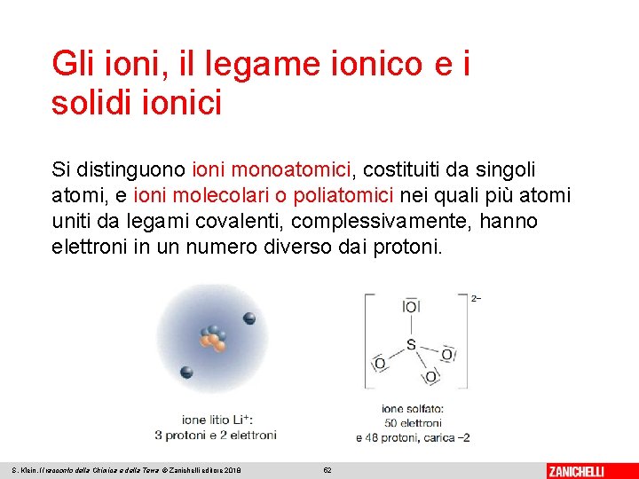 Gli ioni, il legame ionico e i solidi ionici Si distinguono ioni monoatomici, costituiti