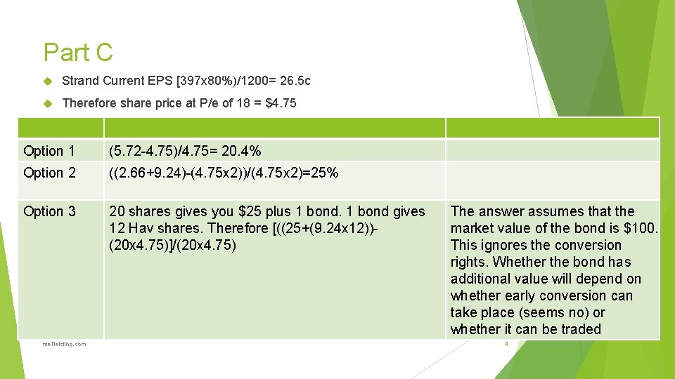 Part C Strand Current EPS [397 x 80%)/1200= 26. 5 c Therefore share price