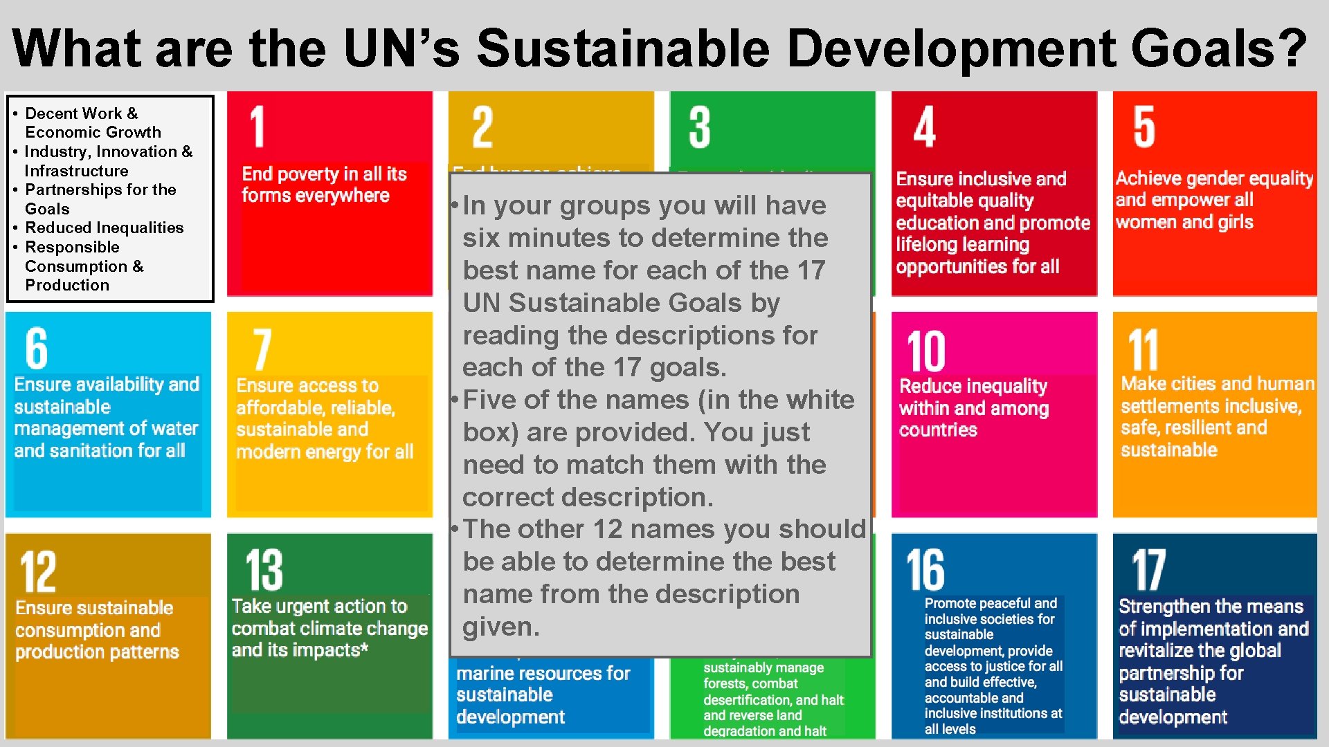 What are the UN’s Sustainable Development Goals? • Decent Work & Economic Growth •