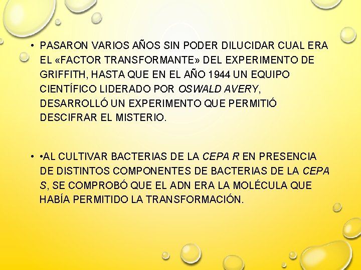  • PASARON VARIOS AÑOS SIN PODER DILUCIDAR CUAL ERA EL «FACTOR TRANSFORMANTE» DEL