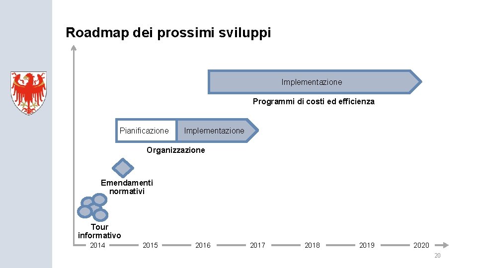 Roadmap dei prossimi sviluppi Implementazione Programmi di costi ed efficienza Pianificazione Implementazione Organizzazione Emendamenti