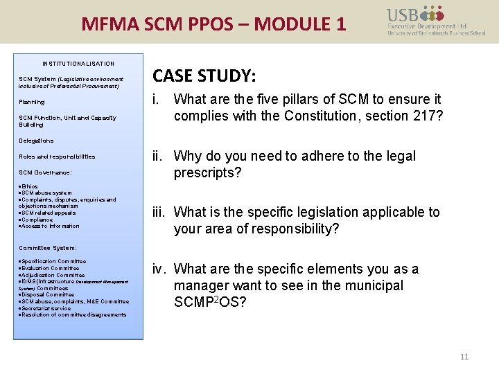 MFMA SCM PPOS – MODULE 1 INSTITUTIONALISATION inclusive of Preferential Procurement) CASE STUDY: Planning