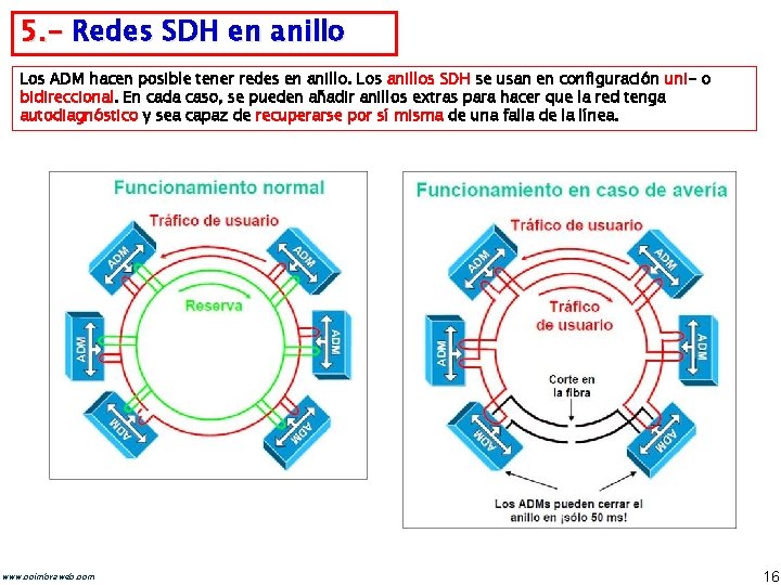 5. - Redes SDH en anillo Los ADM hacen posible tener redes en anillo.