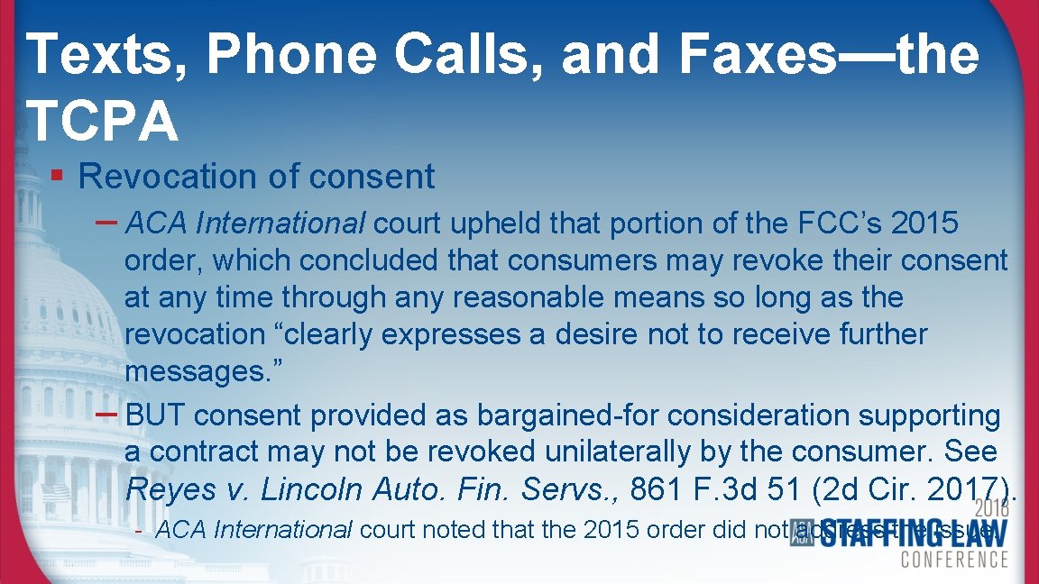 Texts, Phone Calls, and Faxes—the TCPA § Revocation of consent – ACA International court