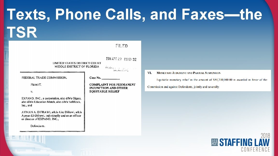 Texts, Phone Calls, and Faxes—the TSR 