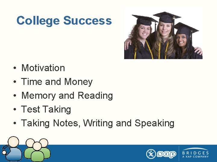 College Success • • • Motivation Time and Money Memory and Reading Test Taking