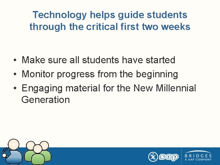 Technology helps guide students through the critical first two weeks • Make sure all
