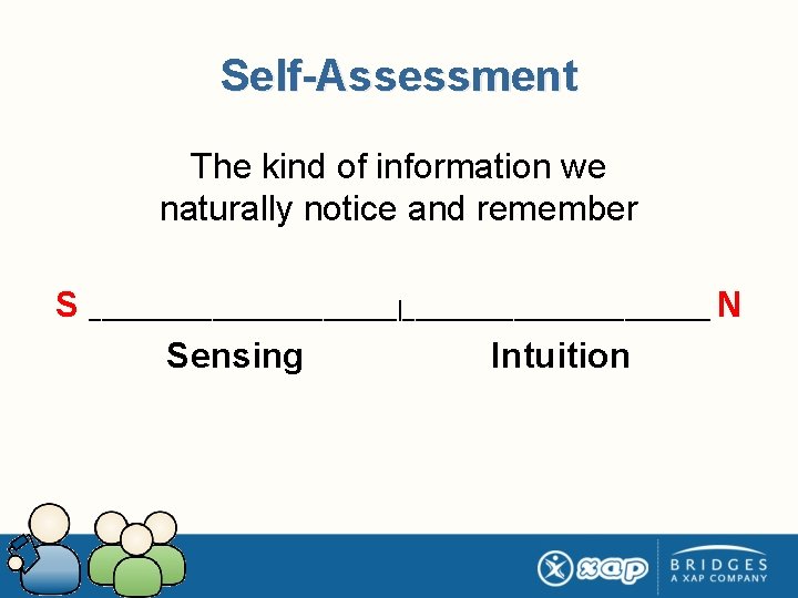 Self-Assessment The kind of information we naturally notice and remember S _____________|_____________ N Sensing