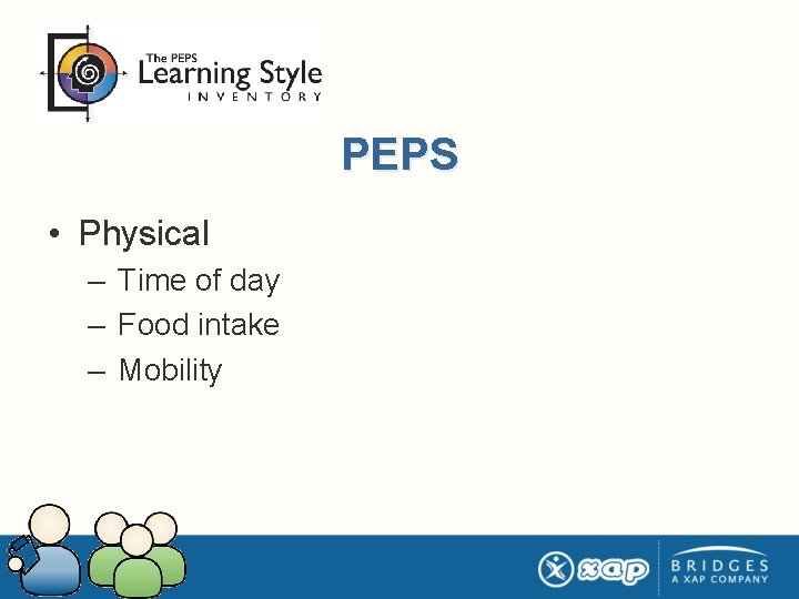 PEPS • Physical – Time of day – Food intake – Mobility 