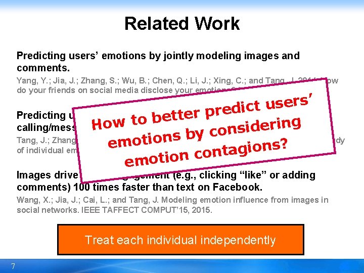 Related Work Predicting users’ emotions by jointly modeling images and comments. Yang, Y. ;