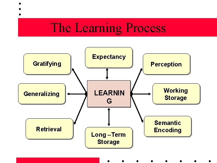 The Learning Process Expectancy Gratifying Generalizing Retrieval Perception LEARNIN G Long –Term Storage Working