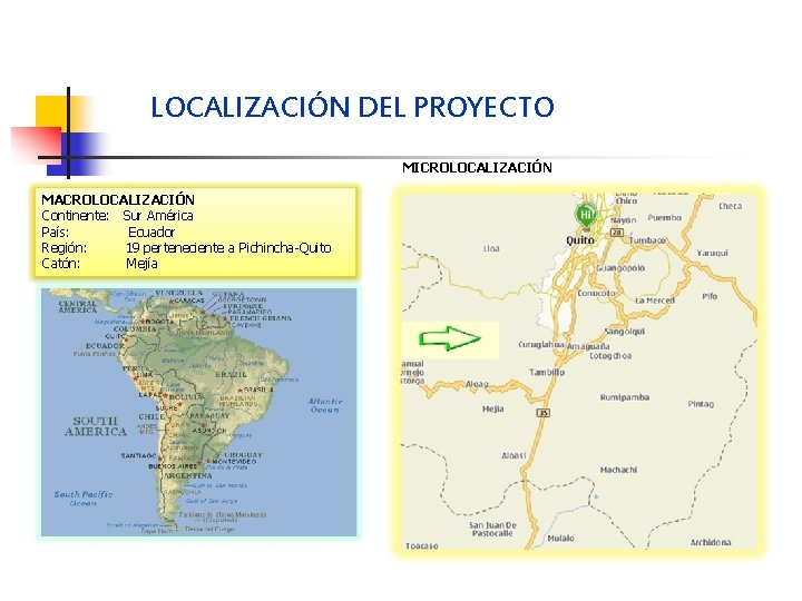 LOCALIZACIÓN DEL PROYECTO MICROLOCALIZACIÓN MACROLOCALIZACIÓN Continente: Sur América País: Ecuador Región: 19 perteneciente a