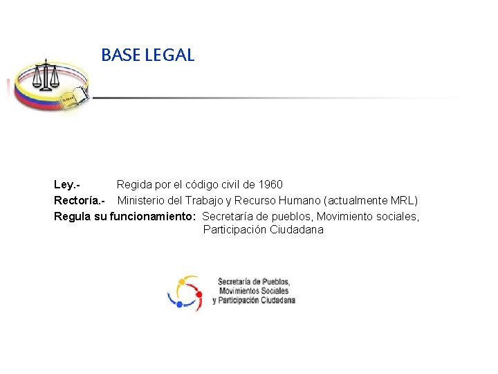 BASE LEGAL Ley. Regida por el código civil de 1960 Rectoría. - Ministerio del